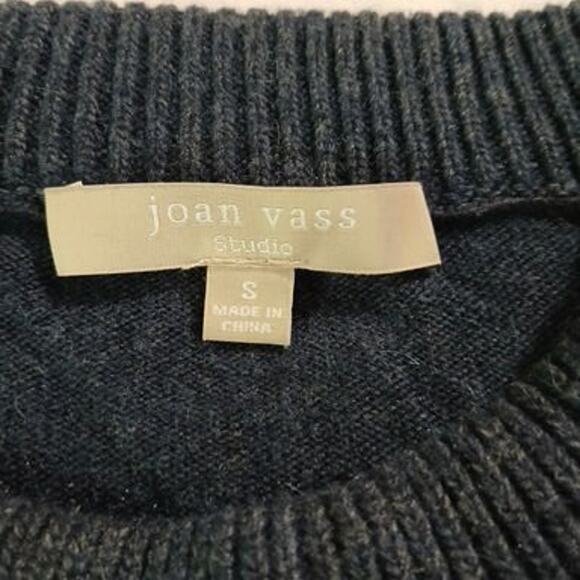 Joan Vass Small Navy Chunky-Cable-Knit Long-Sleeved Sweater Wool Blend - Picture 2 of 14